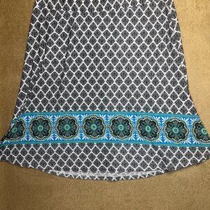 CATO Women‎ XL Black White Teal Abstract Geometric Knee Length Stretch Skirt